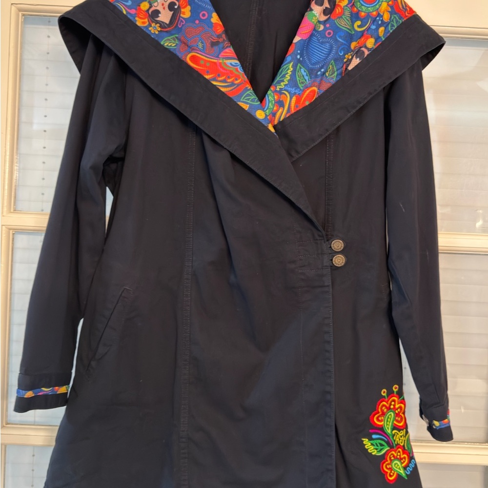 Lola Black Coat with Vibrant Embroidery